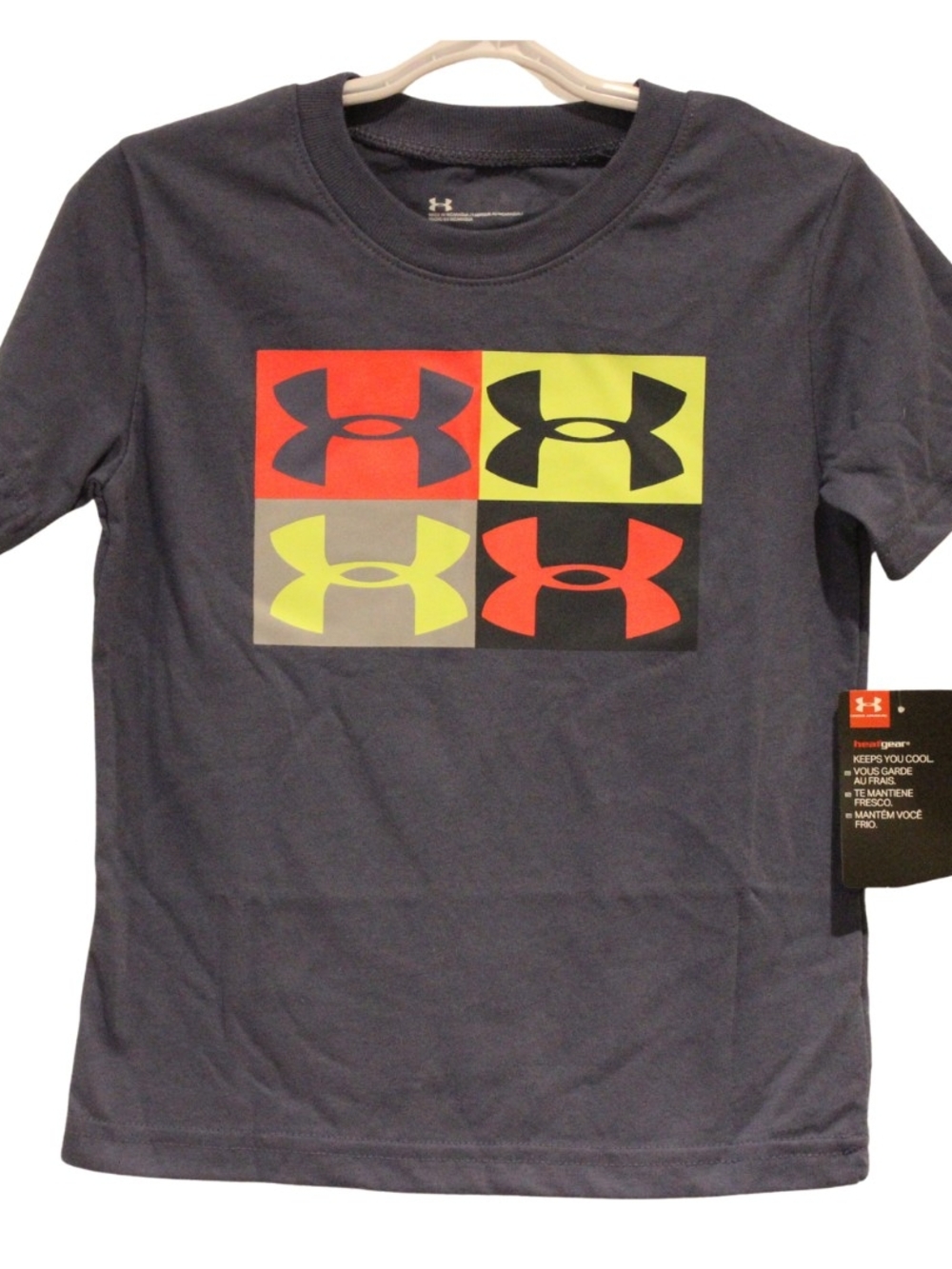 3/$25 🏷 UA Blue with Neon Logo Tshirt Size 4 BNWT